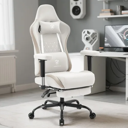 Miniatura 2 de Silla de juegos de tela transpirable, silla de oficina para computadora con reposapiés, soporte lumbar de masaje y almohadilla de gel, silla