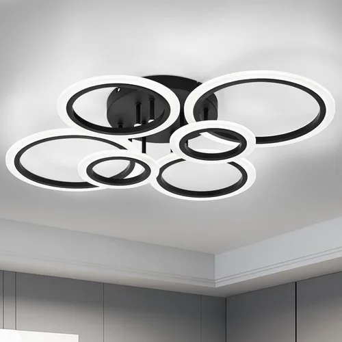 Miniatura 16 de Lámpara de techo LED moderna de montaje empotrado, 8 anillos blancos, lámpara de techo cercana al techo, para sala de estar, iluminación de comedor