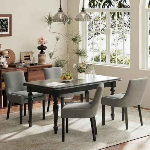 Miniatura 18 de MALOL Juego de 2 sillas de comedor tapizadas en corduroy con patas de madera, sillas de cocina laterales acolchadas de respaldo medio para comedor