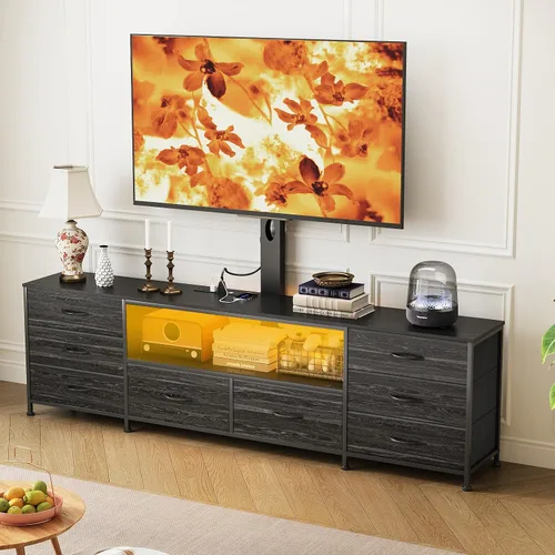 Miniatura 4 de Large TV Stand with Power Outlet and LED Lights, Entertainment Center with 8 Drawers and TV Mount, Rustic Wood Media Console Table with Storage for