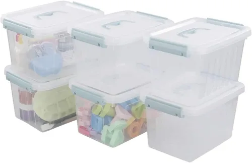Miniatura 9 de Pekky Caja de almacenamiento de 6 cuartos de galón con asa y pestillo de diseño fresco, cubo organizador de juguetes pequeño, juego de 2