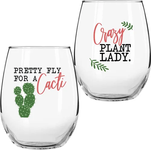 Miniatura 9 de Regalos de vino de cactus y plantas suculentas para mujer, juego de 4 divertidas copas de vino de 15 onzas, taza de regalo para amantes