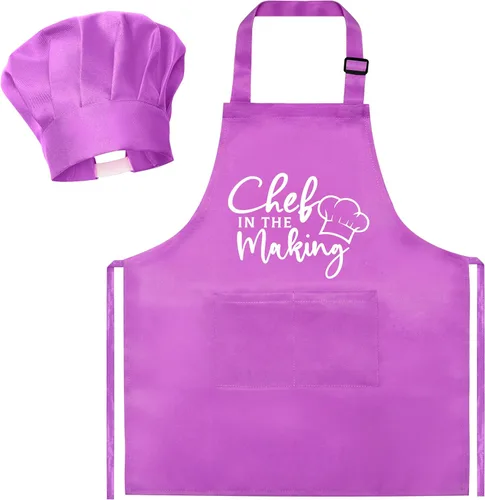 Miniatura 14 de R HORSE Juego de delantal y sombrero de chef para niños, 2 piezas, mini parrilla ajustable, delantal de cocina para niños, juego de rol, juguete