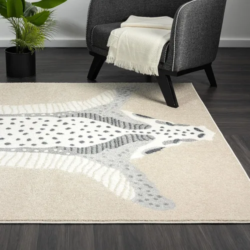Miniatura 7 de Abani Nuevo Collection - Alfombra de área, diseño moderno de piel sintética, color marfil/beige, 4 x 6 pies, fácil de limpiar, duradera para niños