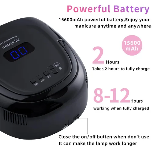 Miniatura 4 de Lámpara de uñas de gel LED recargable, 60W inalámbrico UV Led luz de uñas con mango de elevación Sensor táctil pantalla LCD (negro)