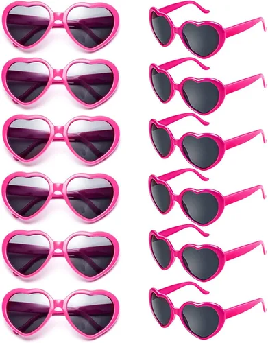 Paquete de 12 lentes de sol unisex con forma de corazón y colores neón