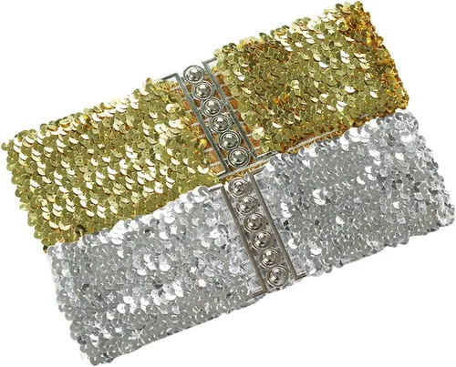 Miniatura 2 de uxcell Ladies Sequins Decor Metal Interlooking Buckles Elastic Waist Belt