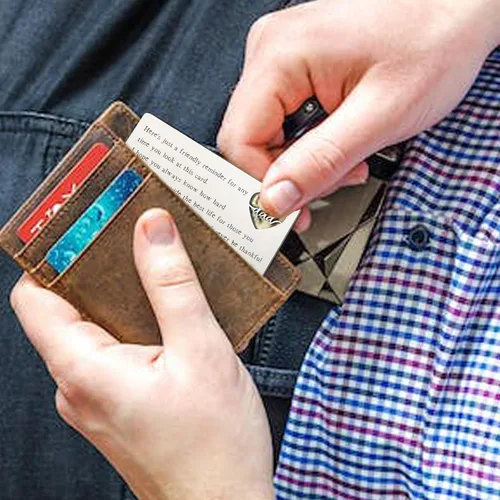 Miniatura 27 de YODOCAMP Tarjeta de billetera con texto en inglés "Thank You Dad", tarjeta de cartera grabada para mi papá de hija e hijo, cumpleaños, día