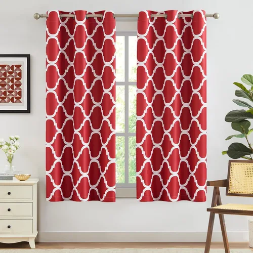 Miniatura 29 de Melodieux - Cortinas opacas estilo marroquí con aislamiento térmico y ojales para oscurecer sala de estar, 2 paneles. Blanco hueso/verde azulado