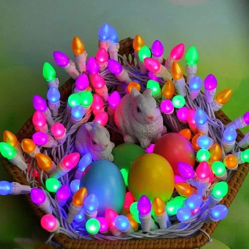 Miniatura 2 de Guirnalda de luces LED multicolor de cristal C3, 50 unidades, luz pastel de Pascua, 120 V, certificación UL, conectable, para exteriores, cable