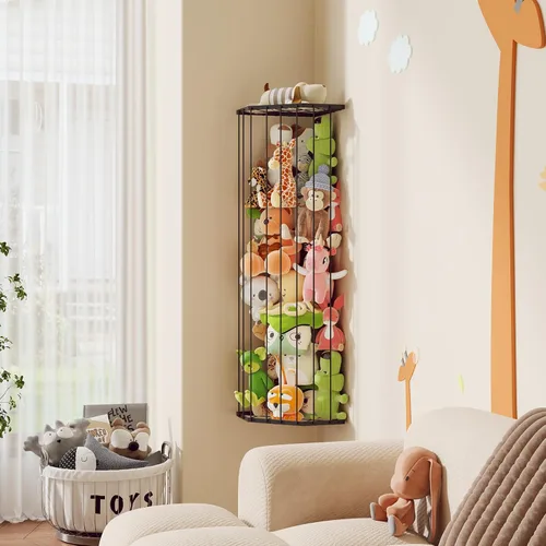 Miniatura 8 de BBLlKE Zoo de almacenamiento de animales de peluche, organizador de juguetes de peluche de esquina con longitud ajustable, soporte de red para Negro