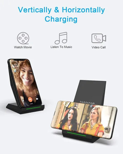 Miniatura 5 de Soporte de carga inalámbrico rápido, equipado con adaptador PD de 30 W, cargador de alta velocidad certificado Qi con puerto USB-A adicional Negro