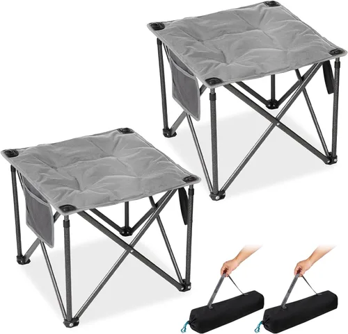 FUNDANGO Taburete de campamento de gran tamaño para adultos, paquete de 2 reposapiés otomano plegable grueso acolchado de 18.1 pulgadas, sillas de