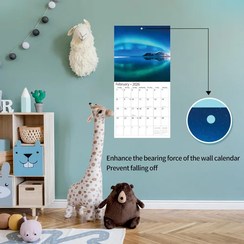 Miniatura 4 de Calendario de pared 2026, calendario 2026, julio de 2025 a diciembre de 2026, calendario de pared Aurora, 12 x 24 pulgadas abierto, página completa