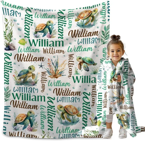 Miniatura 42 de Manta personalizada de bosque azul para niños y niñas, manta personalizada de animales salvajes, regalos para bebé, vaca, guardería, mantas