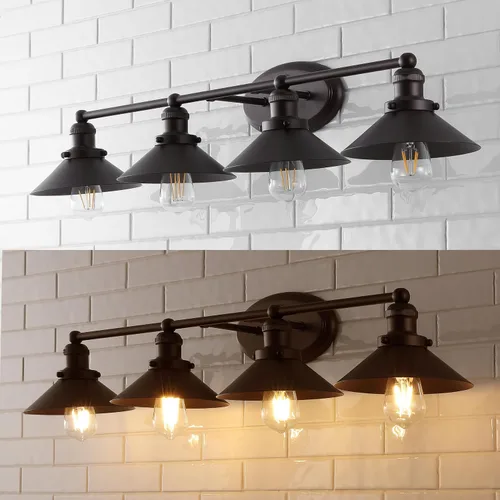 Miniatura 6 de JONATHAN Y Aplique de pared de bronce aceitado de 36.25 pulgadas, 4 luces industriales de granja, pantalla de metal para espejo de baño, cocina