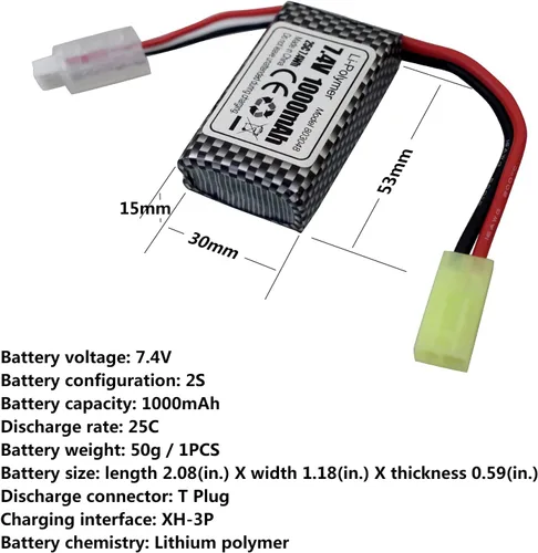 Miniatura 2 de Accessory 2PCS 7.4V 1000mAh Odamiya Plug Lithium Battery for 300E 9201E 9300 9310 9305E 9304E 9303E 9302E 9301 RC Car, RC Boat, RC Drone