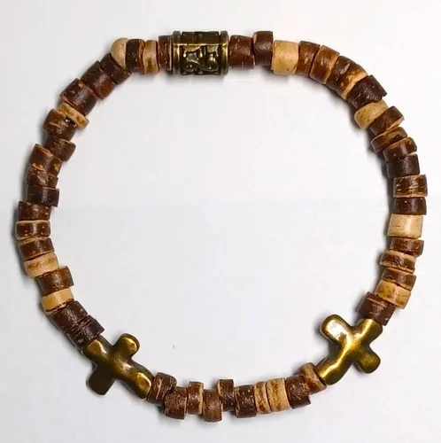 Miniatura 2 de Pulsera de cuentas elástica basada en la fe con cruz de bronce