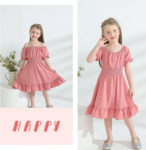 Miniatura 5 de YOUNGER TREE Vestido de fiesta para niña pequeña, con lazo en la espalda, manga corta, volantes, hombros descubiertos, vestido de fiesta casual