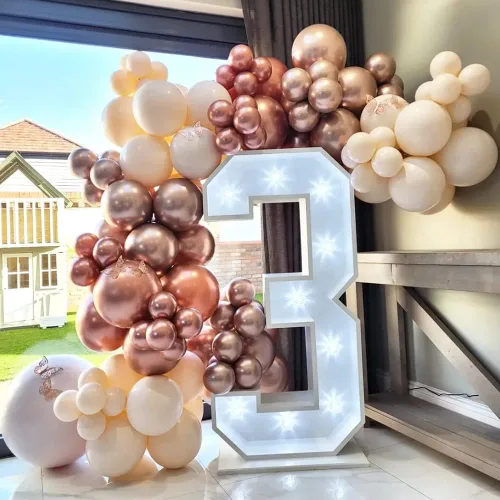 Miniatura 3 de PageebO Kit de arco de globos de oro rosa, 126 globos de oro rosa, globos blancos arena, globos dorados cromados con hoja dorada para bebé