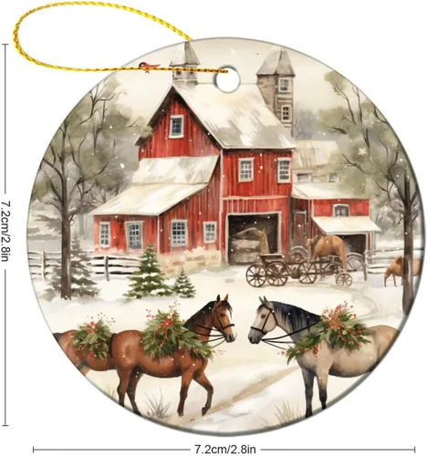 Miniatura 3 de Adorno navideño de caballos de granja, regalo para amantes de los caballos, de porcelana de doble cara, adorno de 3 pulgadas para árbol de Navidad