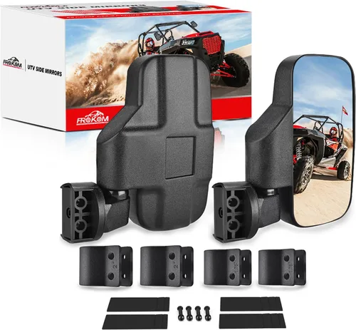Frokom Espejos laterales UTV, espejos retrovisores universales para jaula antivuelco de 1.6 a 2 pulgadas, Polaris Ranger RZR, Pioneer Can Am