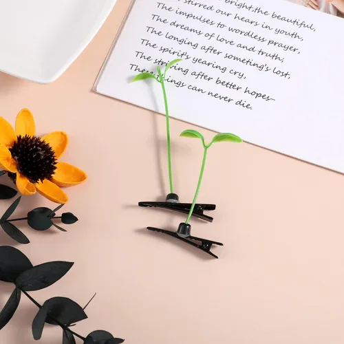 Miniatura 5 de 100 pinzas para el pelo de brotes de frijol, pinzas para el cabello con plantas verdes, horquillas divertidas para el cabello, adornos
