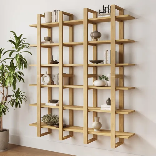 Miniatura 28 de Nathan James Benji - Estantería de pared de mediados de siglo, estante decorativo flotante de madera de 3 niveles, roble negro