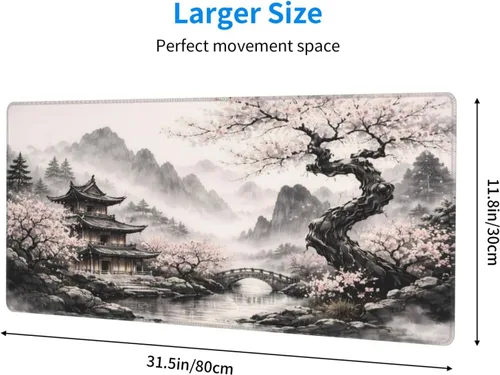 Miniatura 2 de Alfombrilla de mouse extendida para juegos de flor de cerezo japonés, 31.5 x 11.8 pulgadas, alfombrilla de escritorio grande con base de goma Mouse