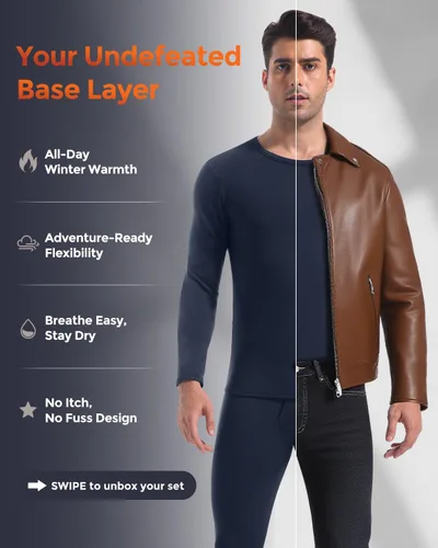 Miniatura 2 de CL convallaria Long Johns - Ropa interior térmica para hombre, forro polar suave, capa base para clima frío, conjunto de regalo