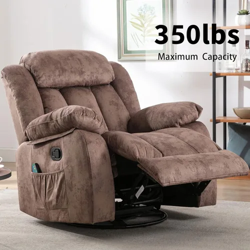Miniatura 6 de CANMOV Sillón Mecedora Reclinable de Masaje con Calor y Vibración, Giratorio Manual de 360 Grados, Tela Antideslizante, Sofá Individual de Servicio