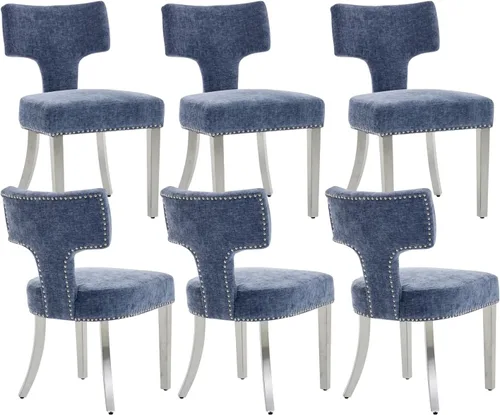 Miniatura 35 de Juego de 2 sillas de comedor modernas de mediados de siglo, sillas de comedor tapizadas en tela de chenilla con respaldo curvado y ribete