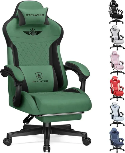 Miniatura 14 de GTPLAYER Silla de juegos con reposapiés, silla de juegos grande y alta, silla de oficina de computadora con soporte lumbar para adultos, silla