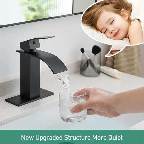 Miniatura 4 de VOTON Grifos de Baño Negros Modernos de Cascada para Lavabo de Baño Grifo de Baño Negro Mate de Una Sola Manija para 1 o 3 Agujeros con Placa