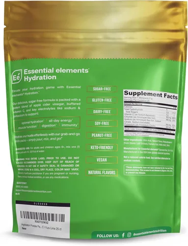 Miniatura 6 de Essential Elements Paquetes de hidratación - Yuzu Lime Pack - Paquetes de electrolitos en polvo sin azúcar - 25 paquetes de electrolitos en polvo