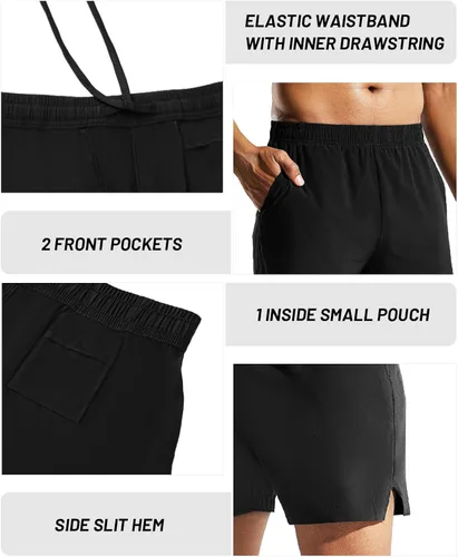 Miniatura 4 de MIER Paquete de 3 pantalones cortos deportivos para correr de 5 pulgadas, de secado rápido, ligeros, para gimnasio, entrenamiento, deportes