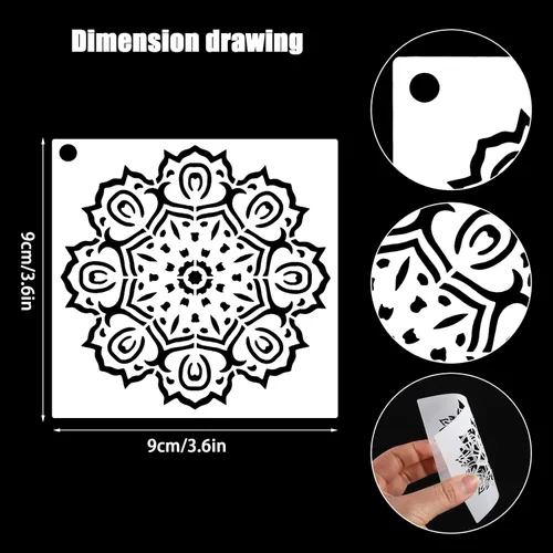 Miniatura 2 de Paquete de 56 plantillas (3.6 x 3.6 pulgadas) para pintar, plantillas reutilizables de pintura de puntos de mandala para bricolaje murales de rock