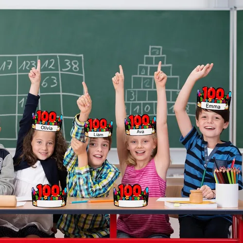Miniatura 4 de SICOHOME Gorras de papel para niños, coronas de papel para estudiantes, jardín de infantes, suministros de fiesta preescolar, ajustables 2-100 días