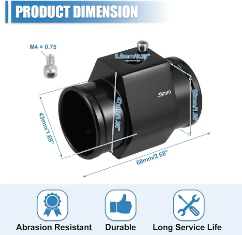 Miniatura 4 de X AUTOHAUX 1 Unidades de 1.496 in Universal Aluminio Temperatura Temperatura Junta Tubo Sensor Sensor Radiador Manguera Adaptador con Abrazaderas