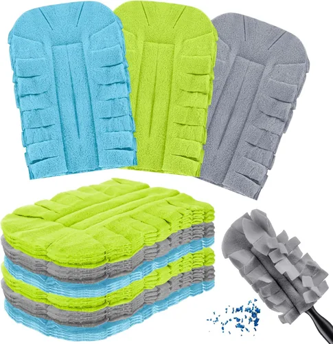 Miniatura 33 de Zubebe 12 piezas de repuesto de plumero de forro polar reutilizables, plumeros planos de plumas, almohadillas de limpieza lavables para múltiples