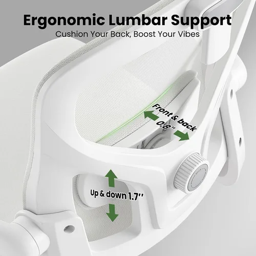 Miniatura 3 de Silla de oficina ergonómica blanca y silla de escritorio de respaldo alto con soporte lumbar ajustable, cómodas sillas de juegos de computadora