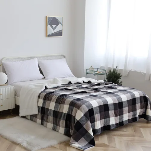 Miniatura 6 de SOCHOW Manta de Sofá de Vellón Sherpa a Cuadros Buffalo, Manta de Ropa de Cama de Doble Cara a Cuadros Súper Suave y Lujosa 60 x 80 pulgadas