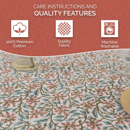 Miniatura 6 de Labhanshi Mantel redondo de algodón con estampado de bloques de mano indio, 72 pulgadas, 6 plazas y rectangular, 60 x 90 pulgadas, para cocina, mesa