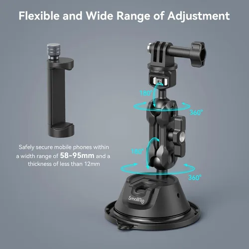 Miniatura 6 de SMALLRIG Soporte de ventosa para GoPro con pasador antitorsión, soporte de metal para parabrisas de automóvil en el exterior, montaje en tablero