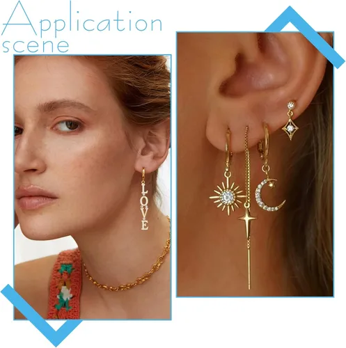 Miniatura 6 de Beebeecraft 20 aretes de aro de 2 tamaños chapados en oro de 24 quilates de acero inoxidable con lazo y tuercas de oreja para mujer, joyería