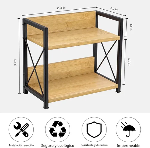 Miniatura 4 de Organizador de estante de encimera Giikin, organizador de estante de especias de cocina de 2 niveles para encimera, organizador de estante de Bambú
