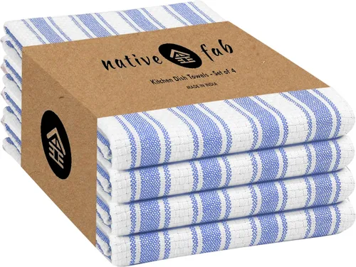 Miniatura 30 de Native Fab Toallas de Cocina a Rayas - 100% Algodón - Paquete de 12 - 16"x26" - Paños de Té a Rayas con Tejido de Cesta, Paños de Cocina para Secar