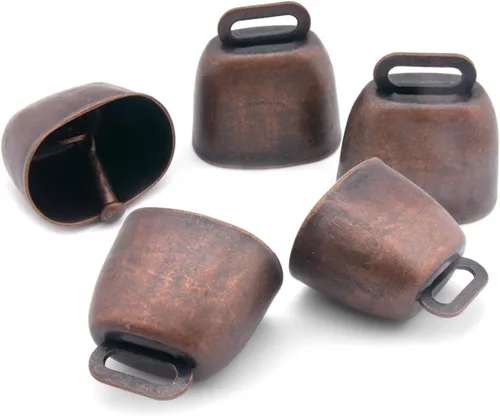 Miniatura 9 de Paquete de 5 pequeñas campanas de cobre de pastoreo de latón, mini campanas de oveja de vaca para perros, ganado, caballo, granja, campanas Dorado