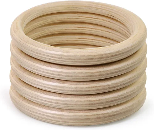 Miniatura 24 de FoDau770 5 anillos de madera de haya natural, anillos de madera maciza sin terminar, círculos de madera resistente, círculos de macramé