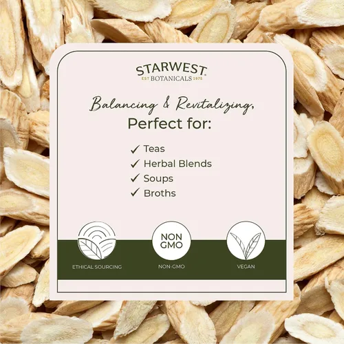 Miniatura 3 de Starwest Botanicals Raíz de astrágalo orgánico en rodajas, hierba seca para té, certificado Kosher, sin OMG, bolsa de 4 onzas